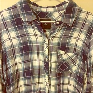 Rails long sleeve blue and white plaid shirt